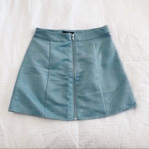 Blue Faux Suede Mini Skirt